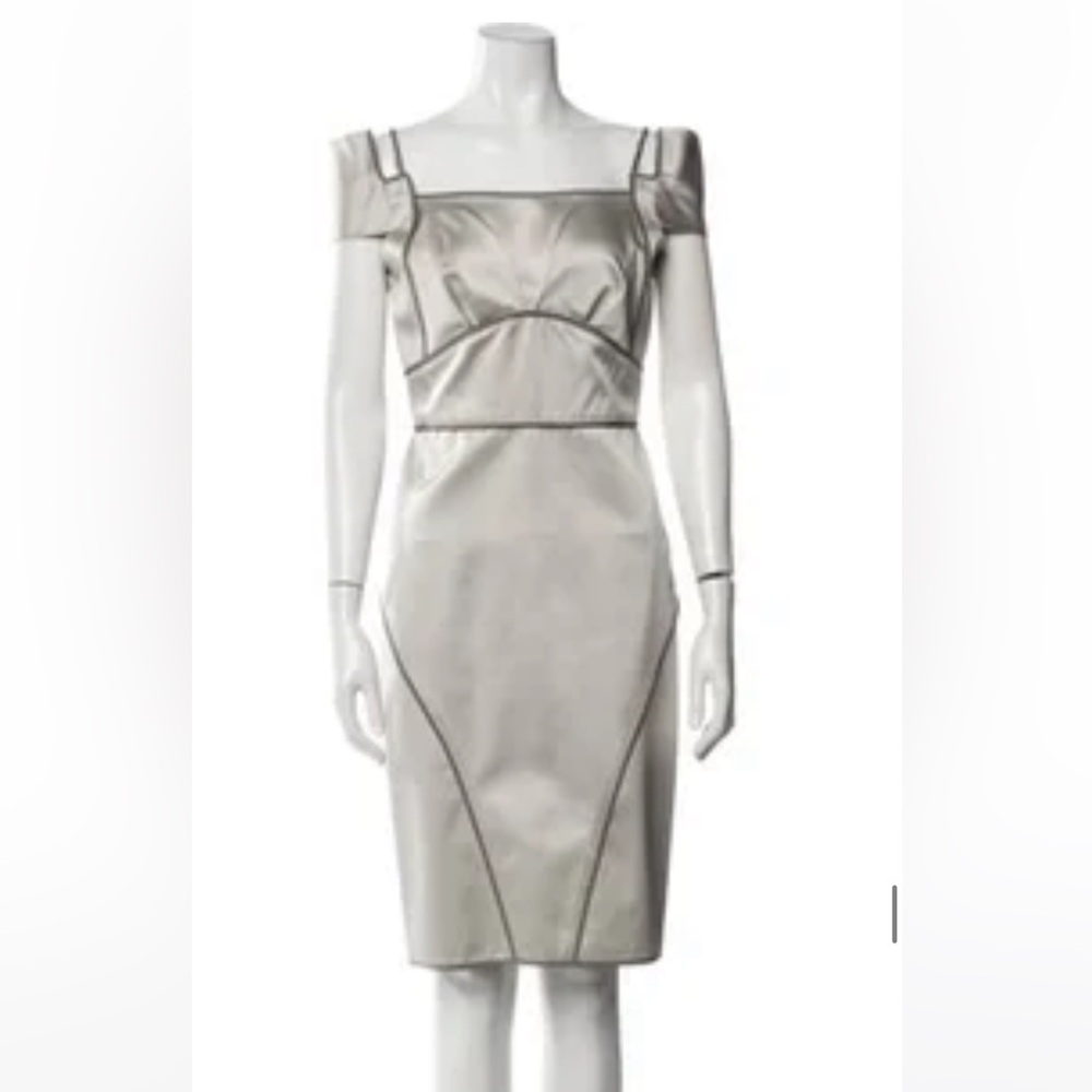 Zac Posen silver with grey piping dress.  Size 8
